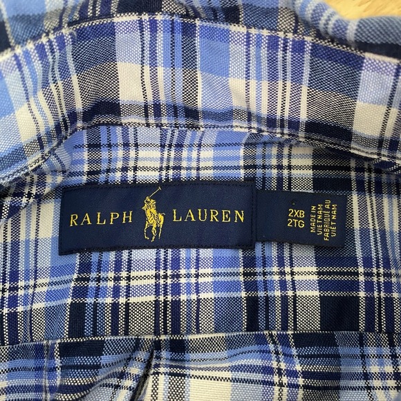 Ralph Lauren‎ Shirt Men's 2XB Big Long Sleeve Button Down Blue Plaid Pony - Picture 10 of 14